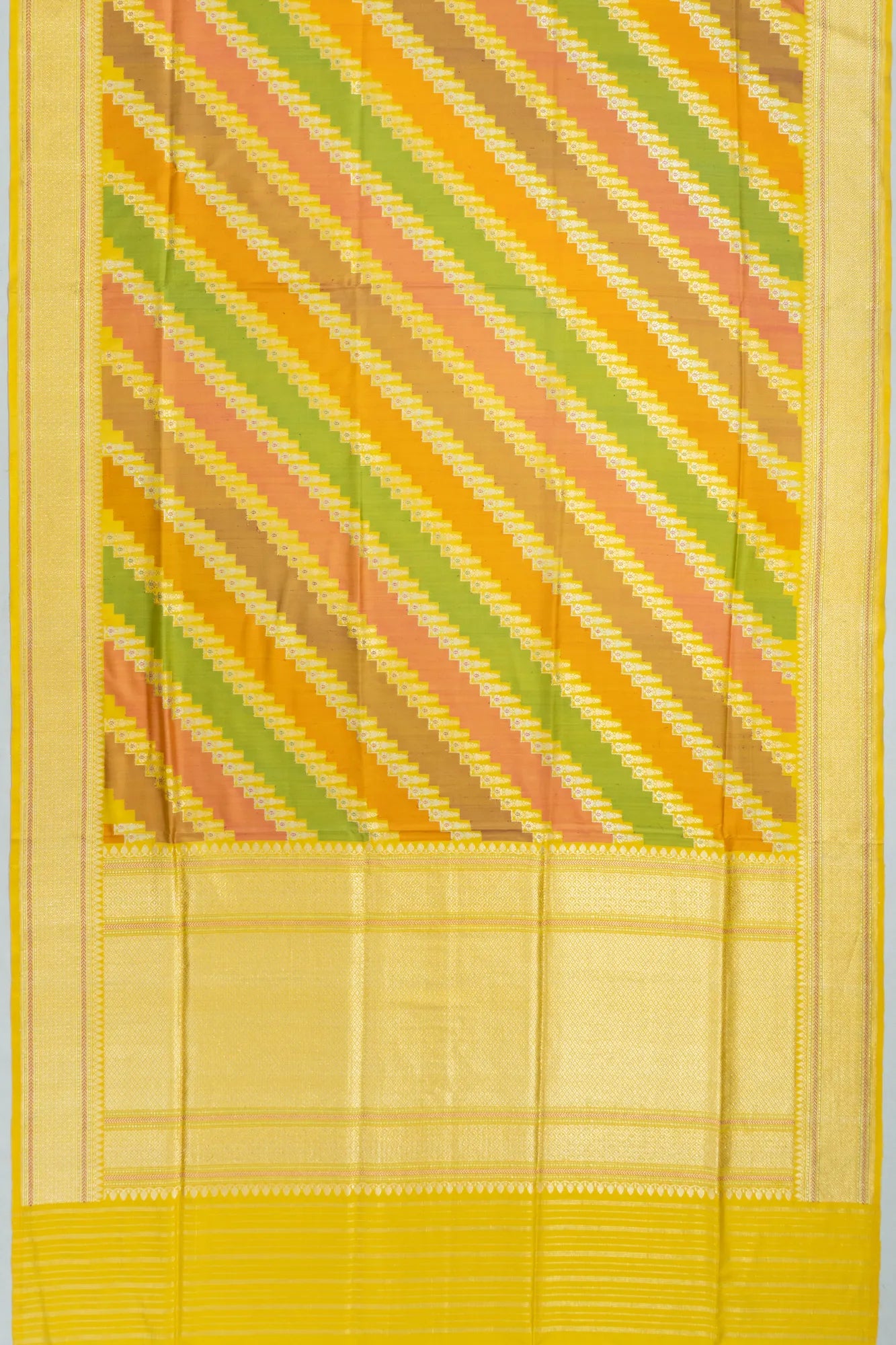 Banarasi Silk Leheriya Jaal Rangkat Yellow Saree