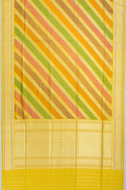 Banarasi Silk Leheriya Jaal Rangkat Yellow Saree