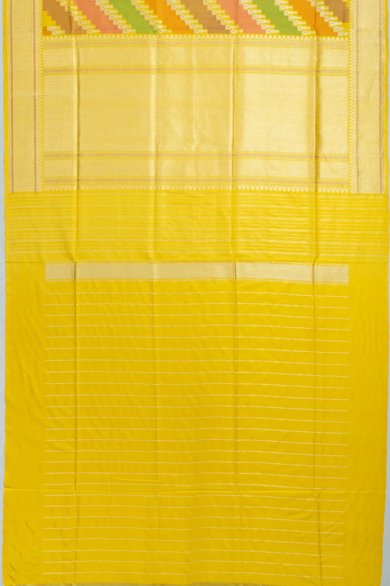 Banarasi Silk Leheriya Jaal Rangkat Yellow Saree