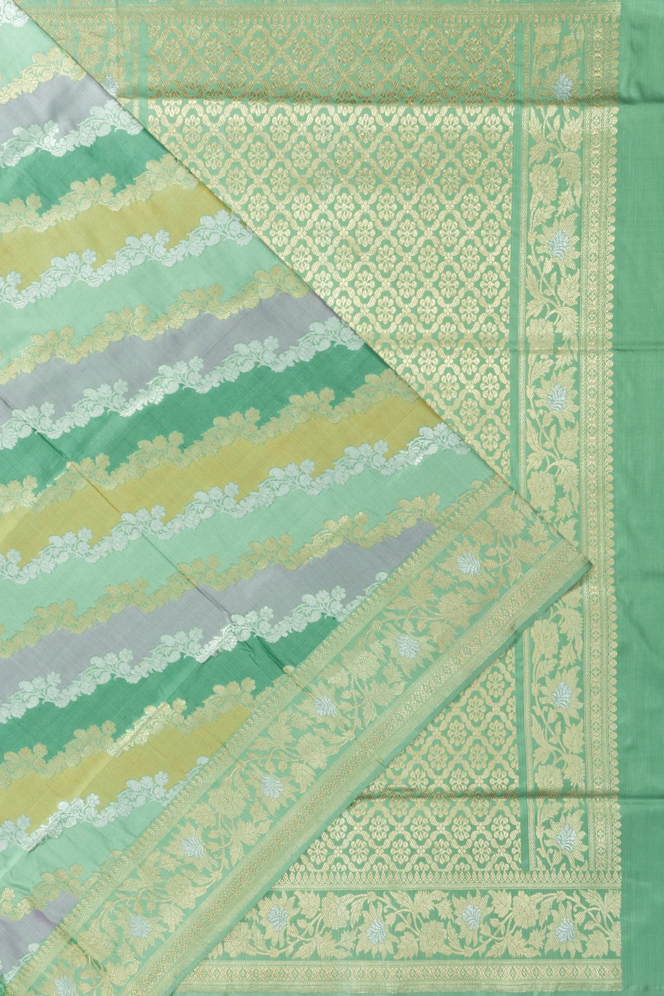 Banarasi Silk Leheriya Jaal Rangkat Sage Green Saree