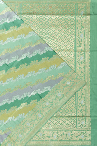 Banarasi Silk Leheriya Jaal Rangkat Sage Green Saree