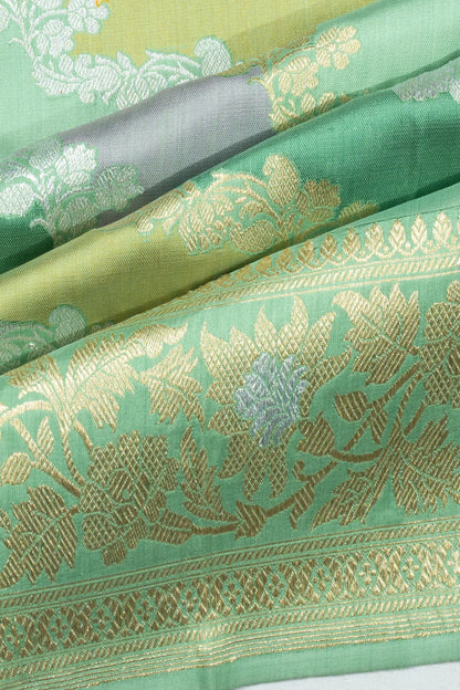 Banarasi Silk Leheriya Jaal Rangkat Sage Green Saree