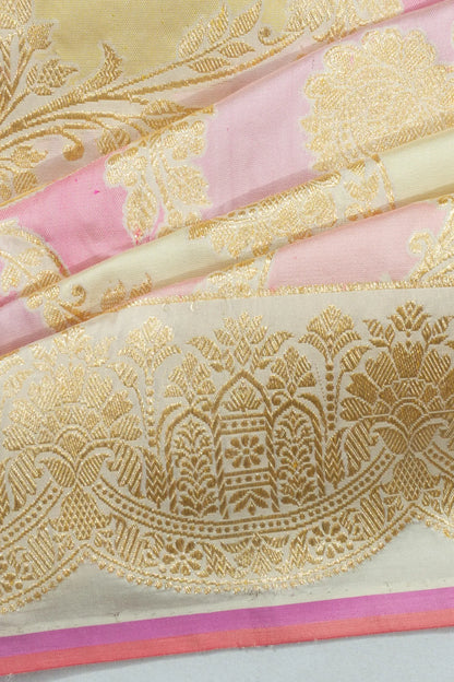 Banarasi Silk Jaal Rangkat Cream Saree