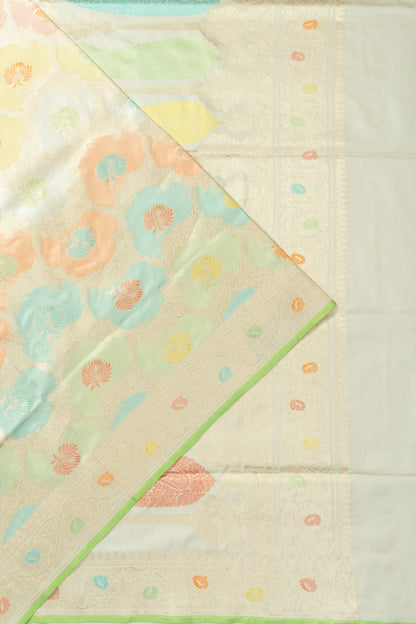 Banarasi Silk Meenakari Jaal Rangkat Cream Saree