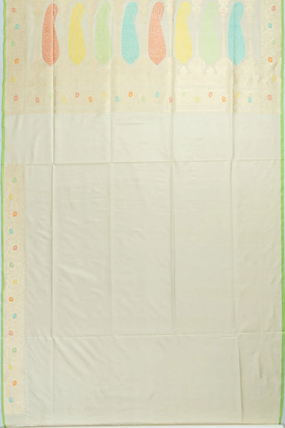 Banarasi Silk Meenakari Jaal Rangkat Cream Saree