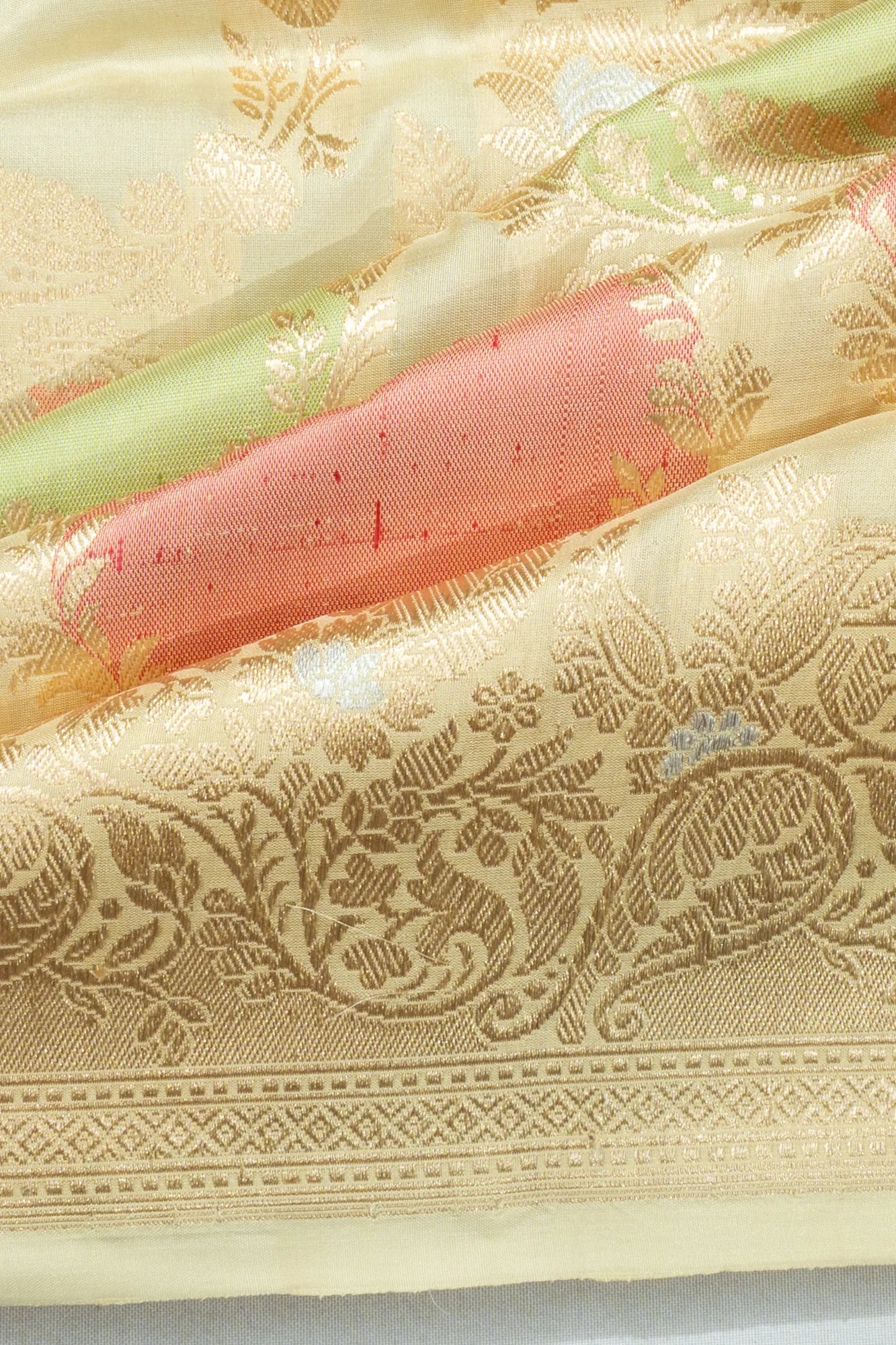 Banarasi Silk Jaal Rangkat Pista Green Saree