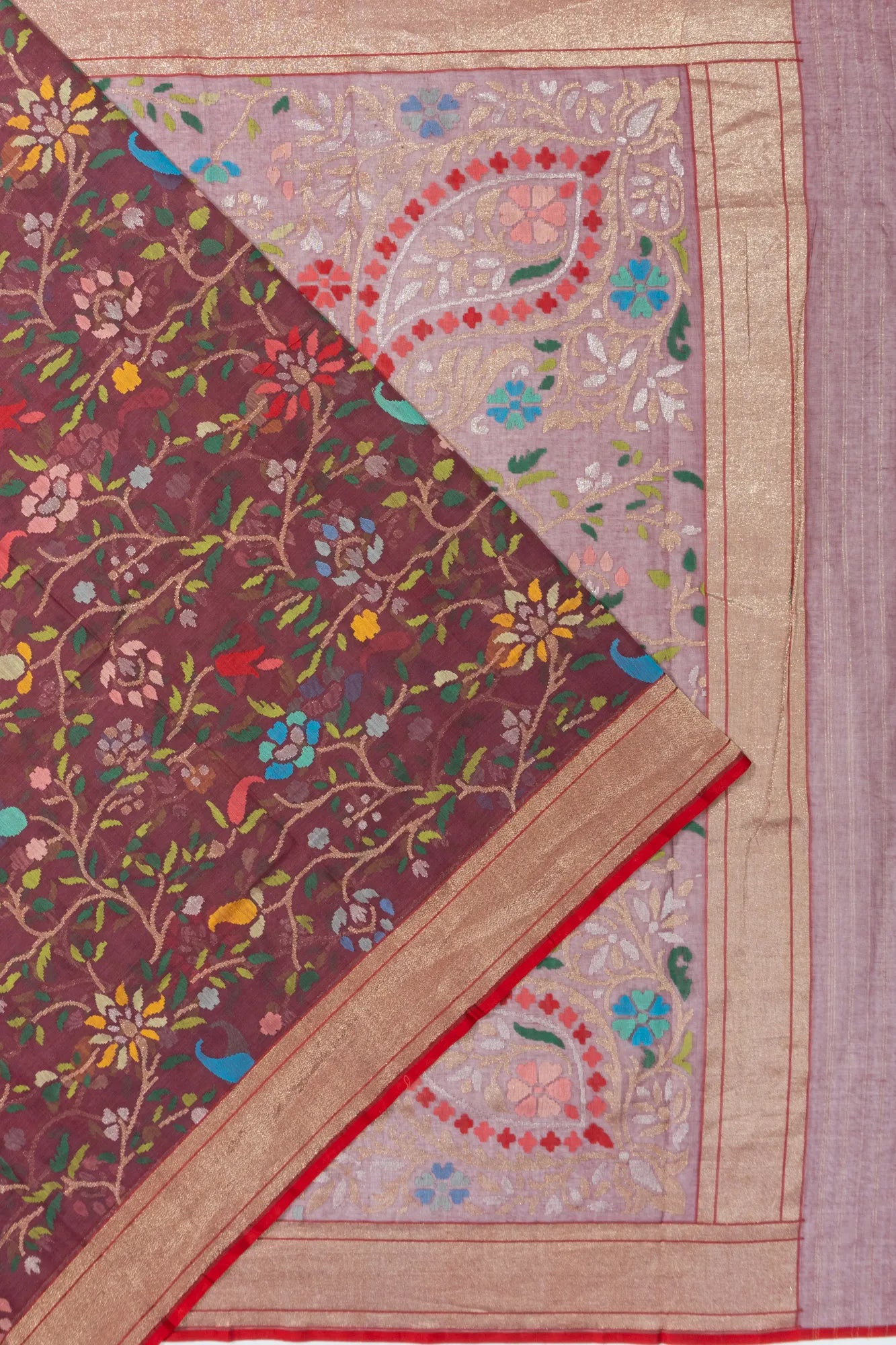 Banarasi Cotton Jamdani Jaal Brown Saree