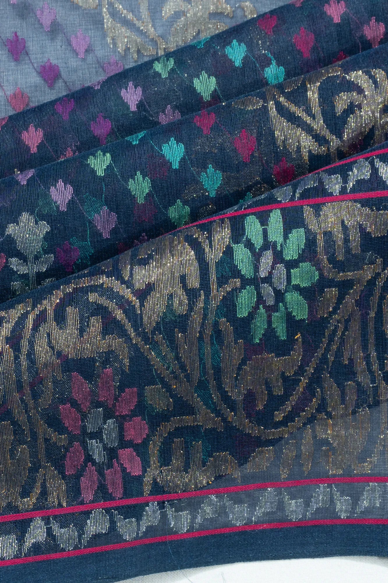 Banarasi Cotton Jamdani Neelambari Blue Saree