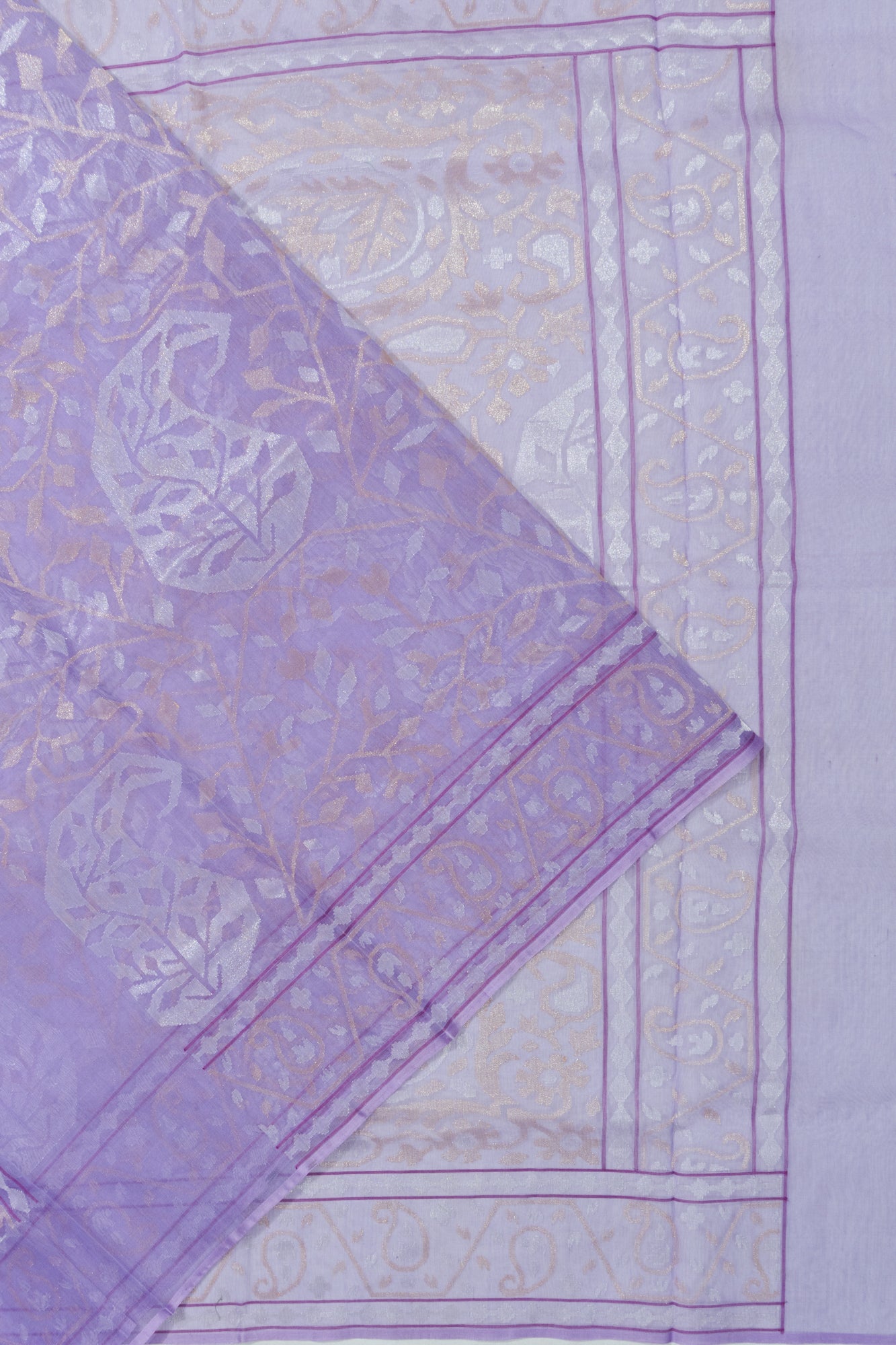 Banarasi Cotton Jamdani Lavender Saree