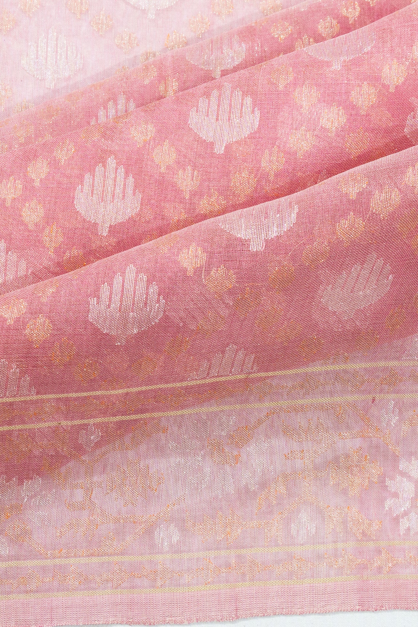 Banarasi Cotton Jamdani Peach Saree