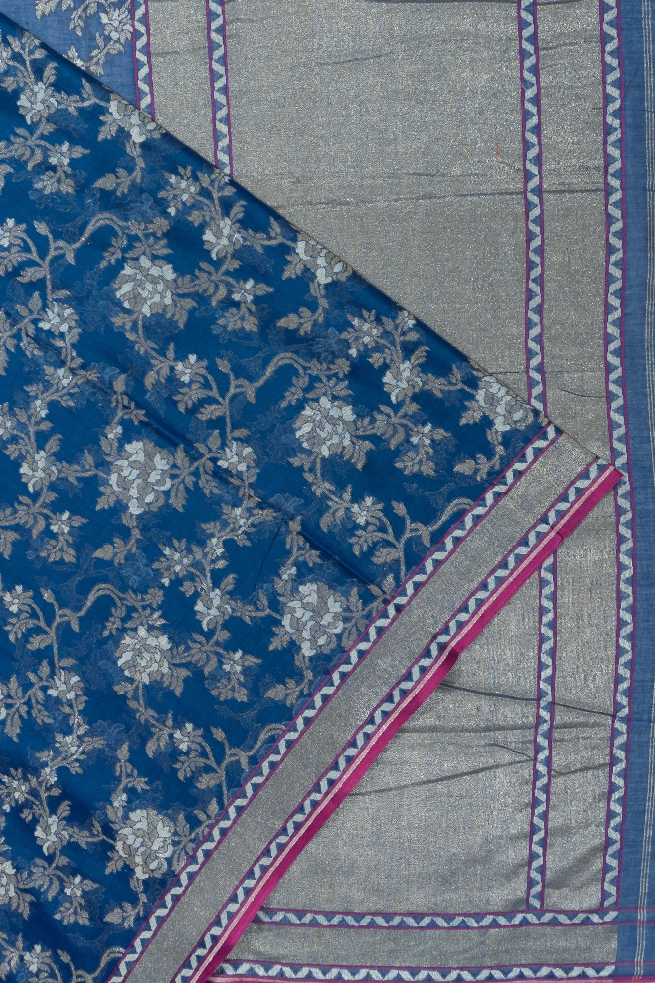 Banarasi Cotton Brocade Dark Blue Saree