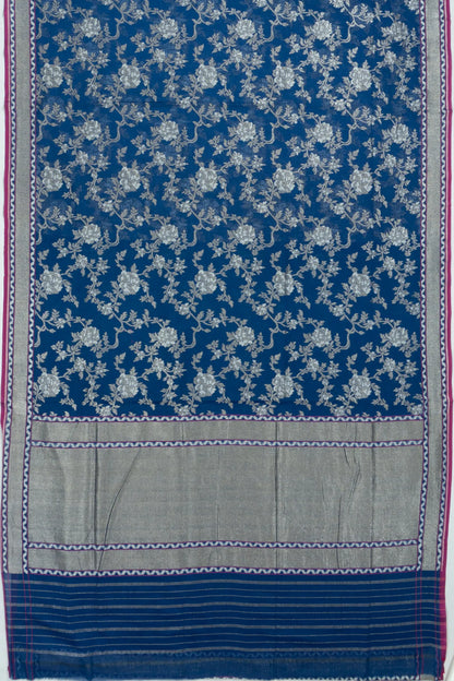 Banarasi Cotton Brocade Dark Blue Saree
