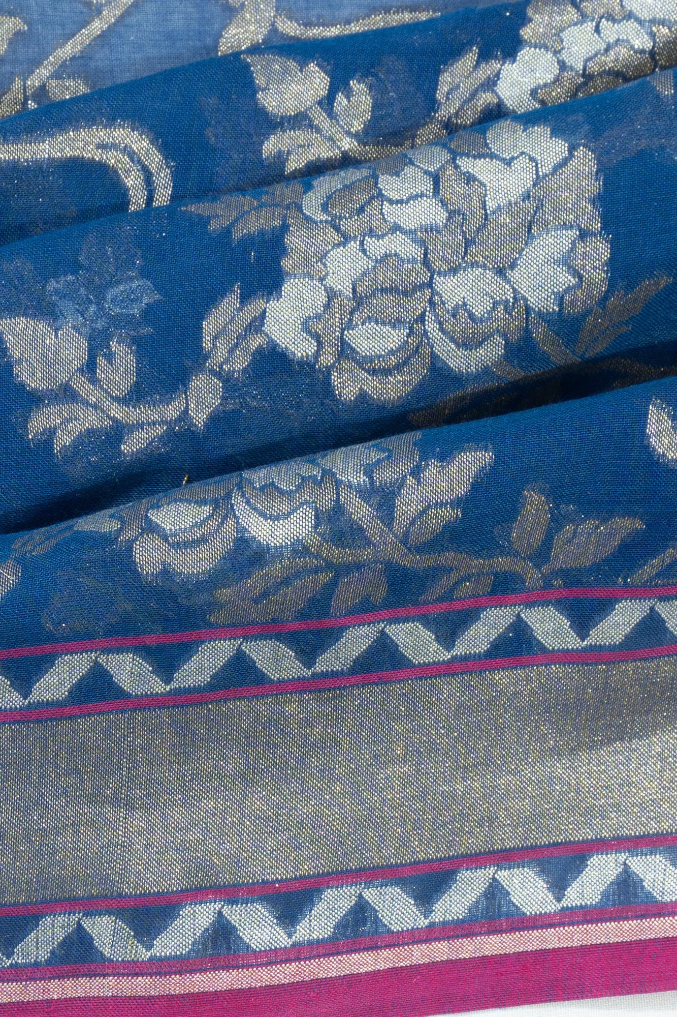 Banarasi Cotton Brocade Dark Blue Saree