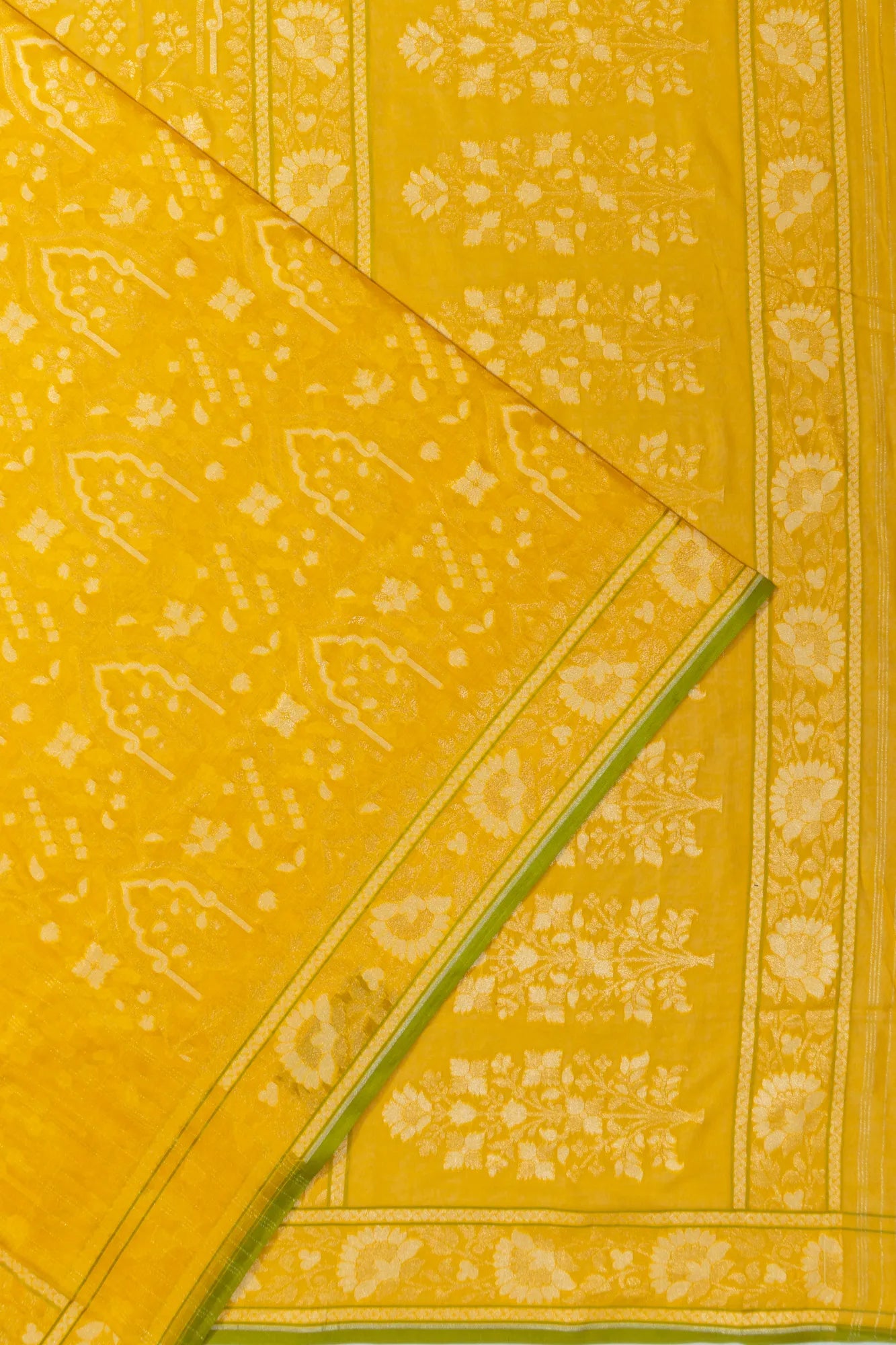 Banarasi Cotton Brocade Yellow Saree