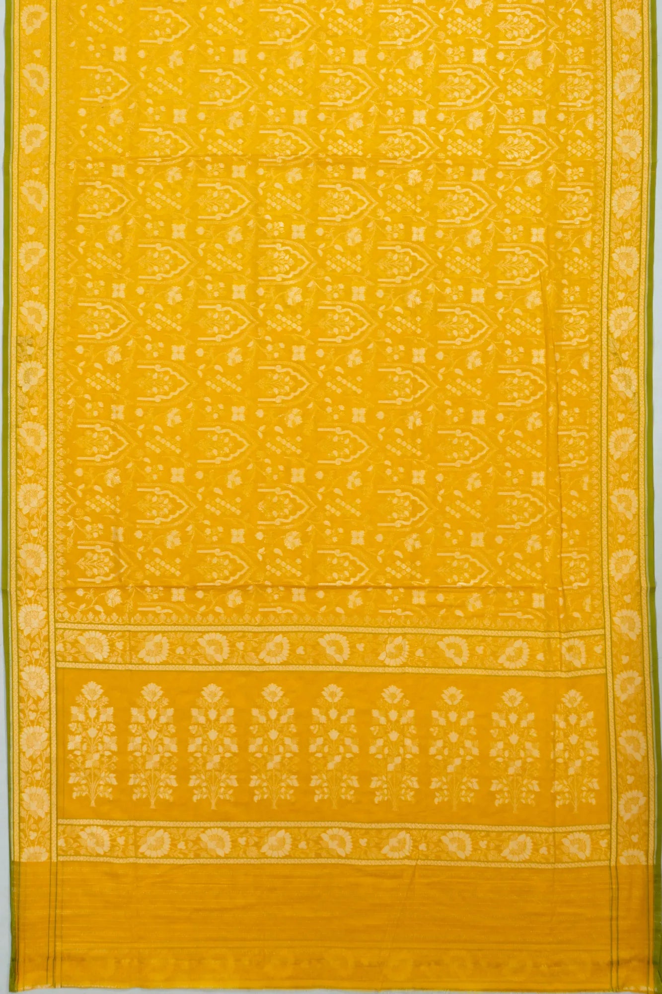 Banarasi Cotton Brocade Yellow Saree