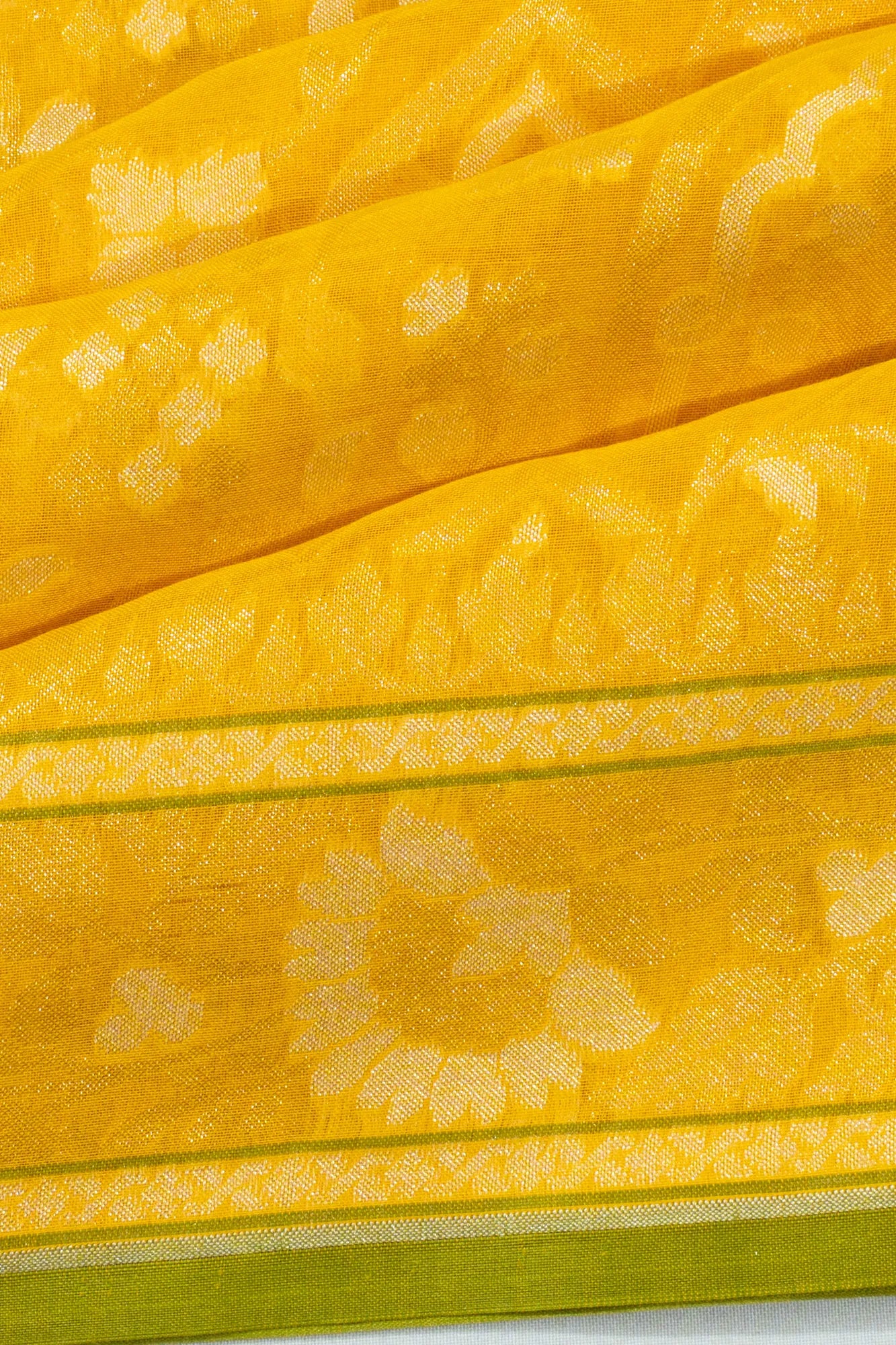 Banarasi Cotton Brocade Yellow Saree