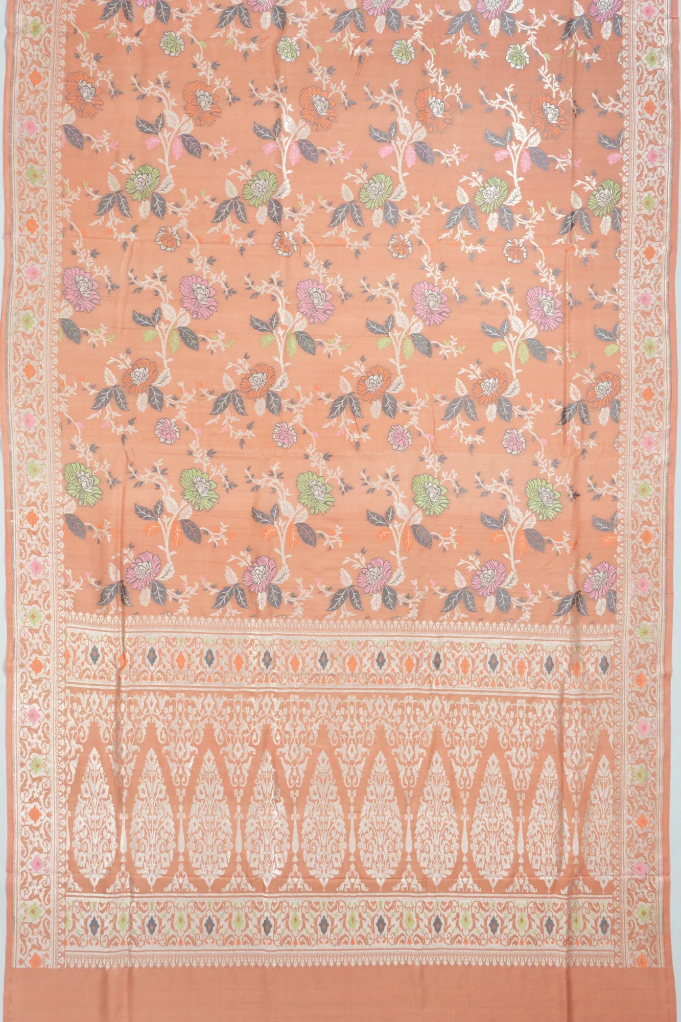 Banarasi Tussar Georgette Jaal Pastel Orange Saree