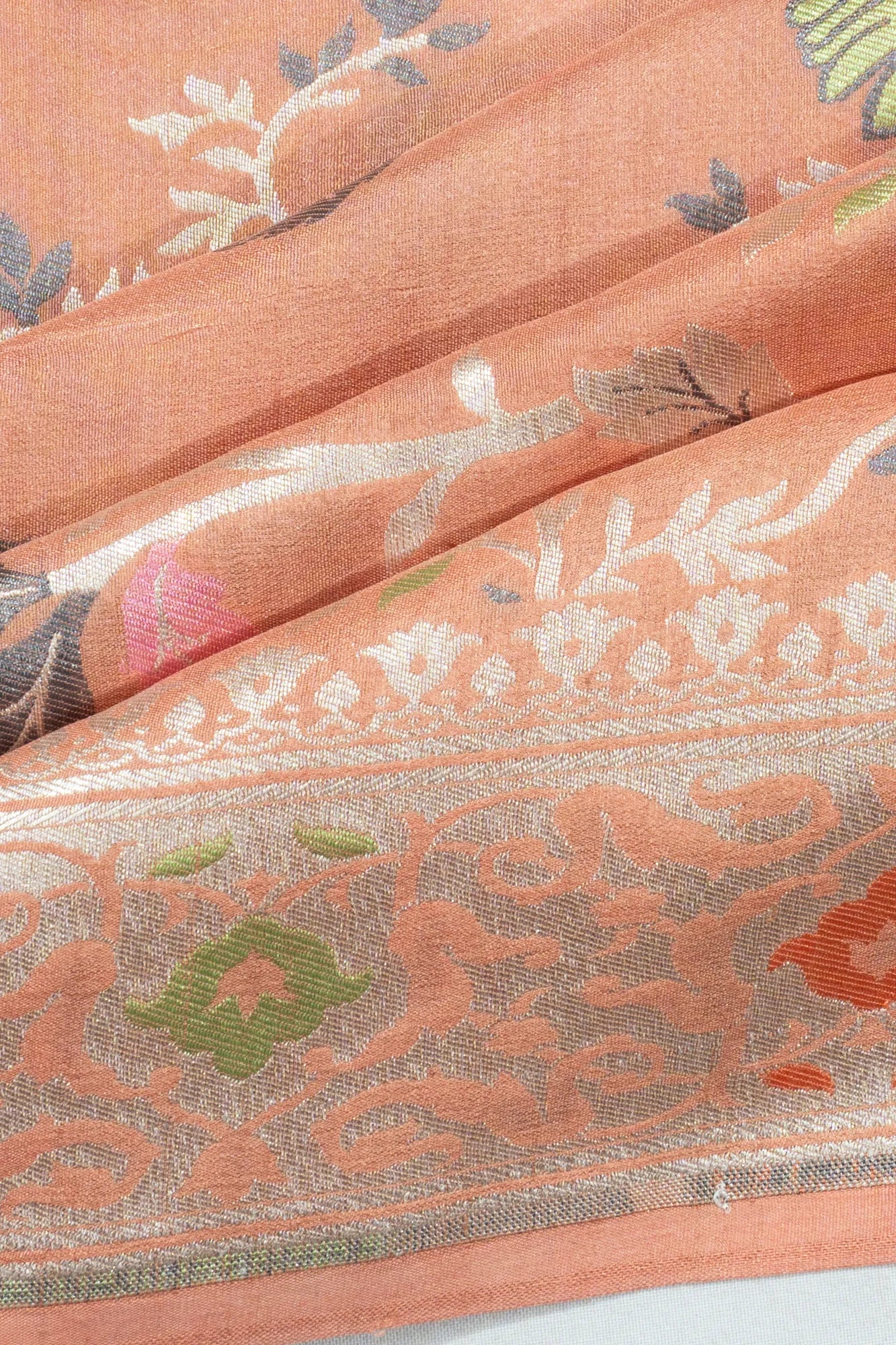 Banarasi Tussar Georgette Jaal Pastel Orange Saree