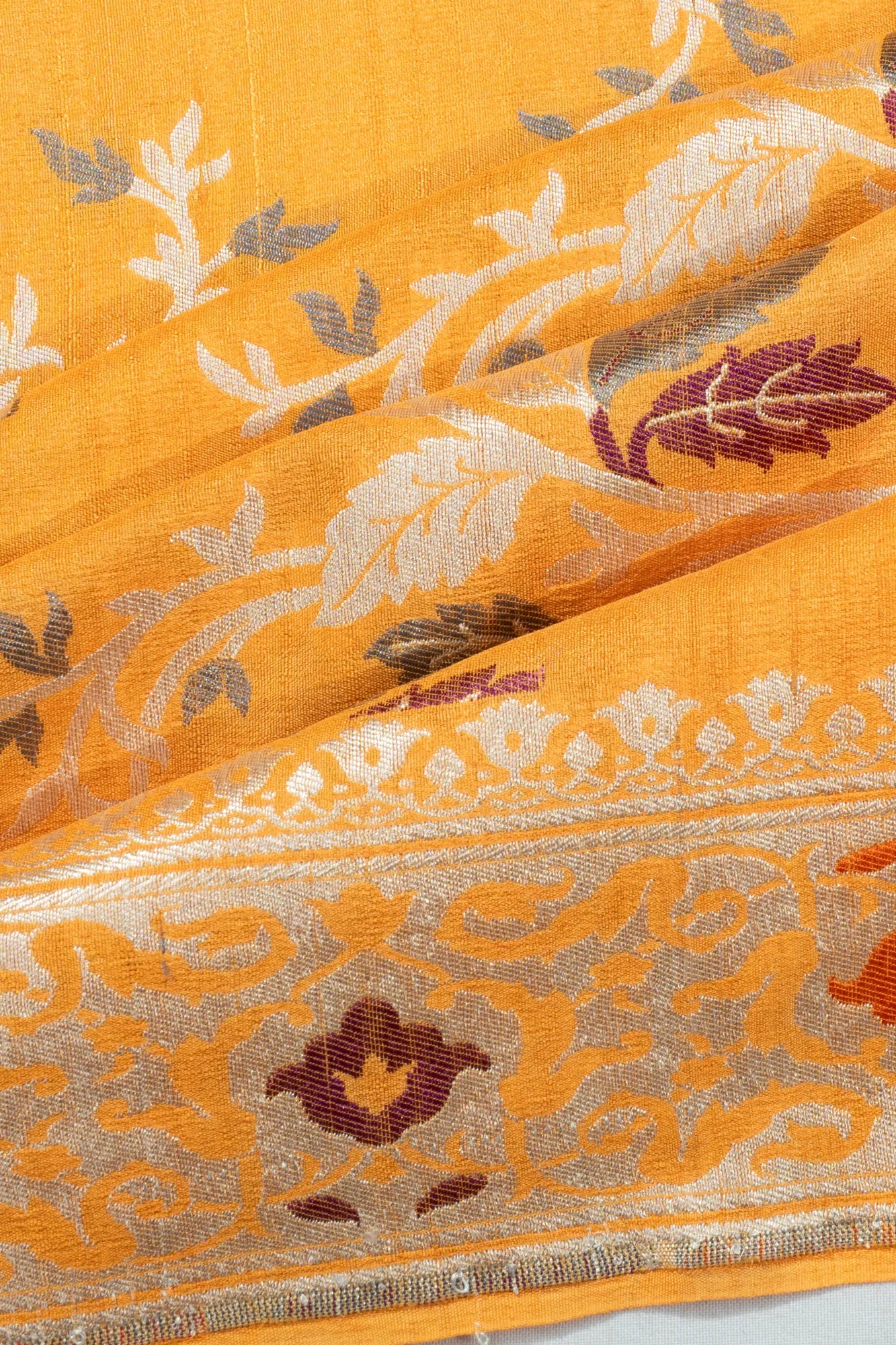 Banarasi Tussar Georgette Jaal Yellow Saree