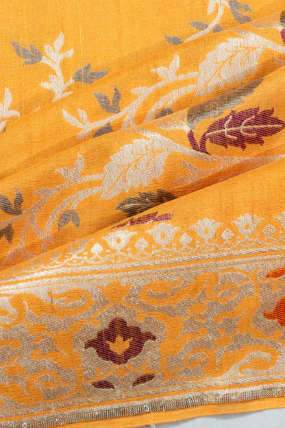 Banarasi Tussar Georgette Jaal Yellow Saree