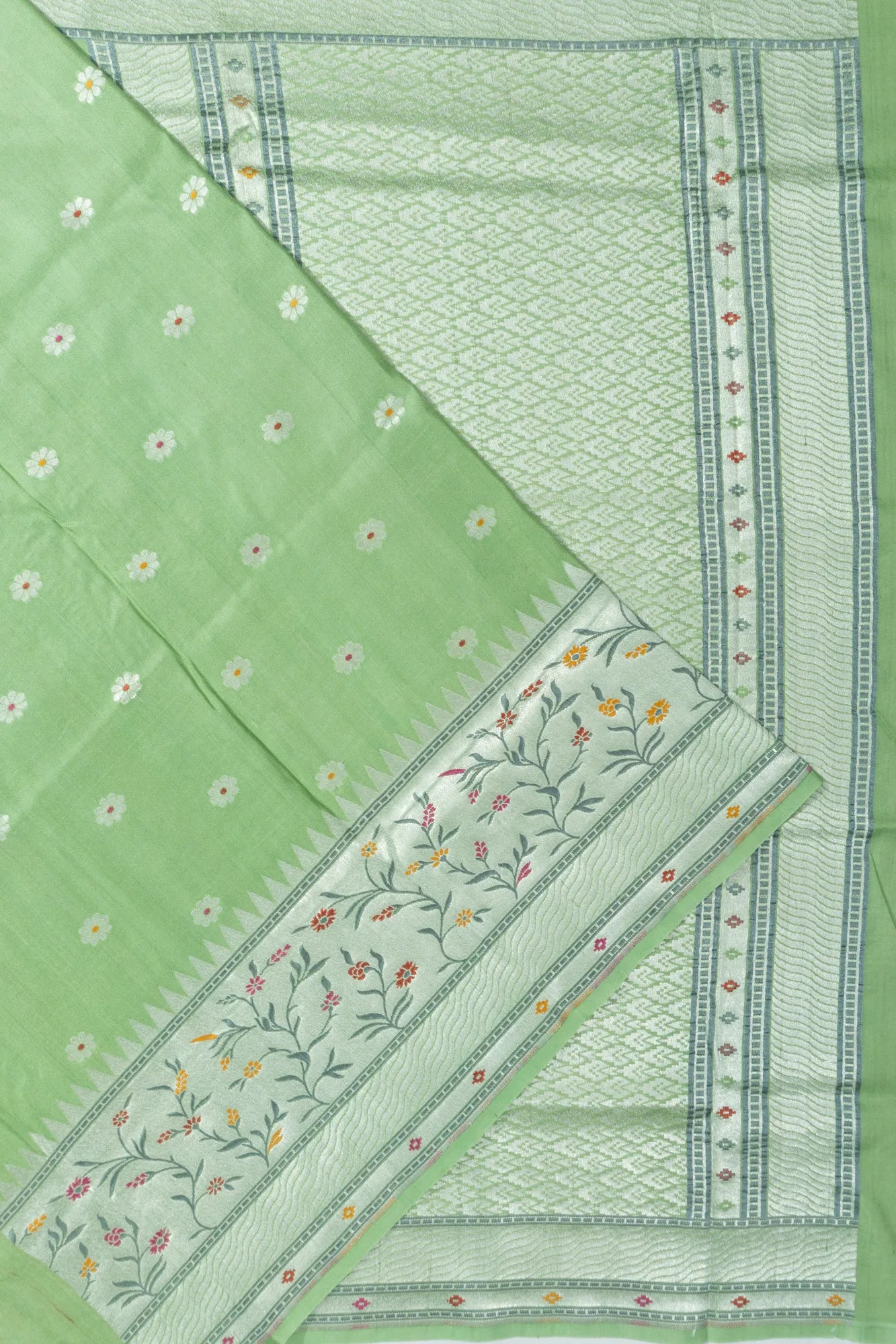 Banarasi Tussar Georgette Butta Pista Green Saree