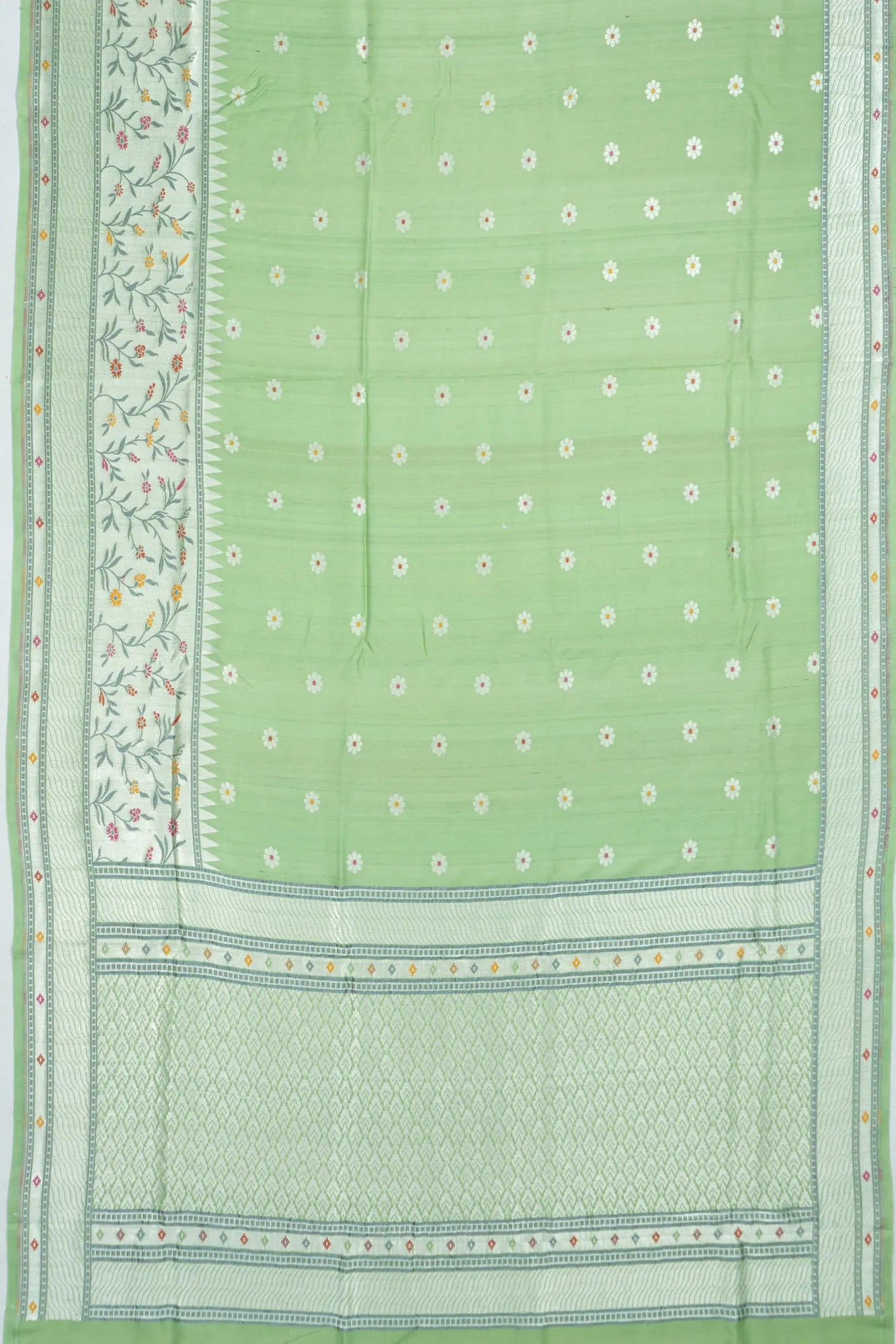 Banarasi Tussar Georgette Butta Pista Green Saree