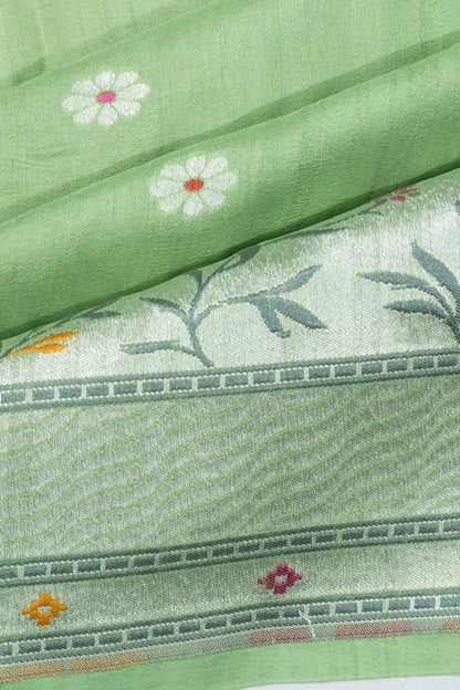 Banarasi Tussar Georgette Butta Pista Green Saree