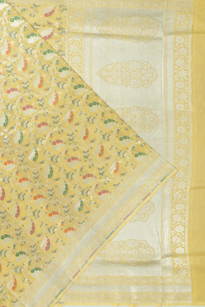 Banarasi Tussar Georgette Jaal Pastel Yellow Saree