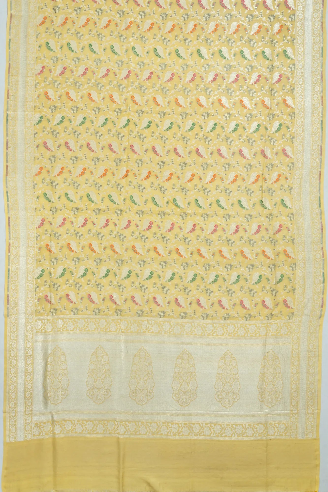 Banarasi Tussar Georgette Jaal Pastel Yellow Saree