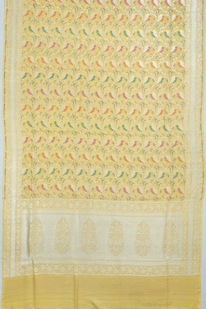 Banarasi Tussar Georgette Jaal Pastel Yellow Saree