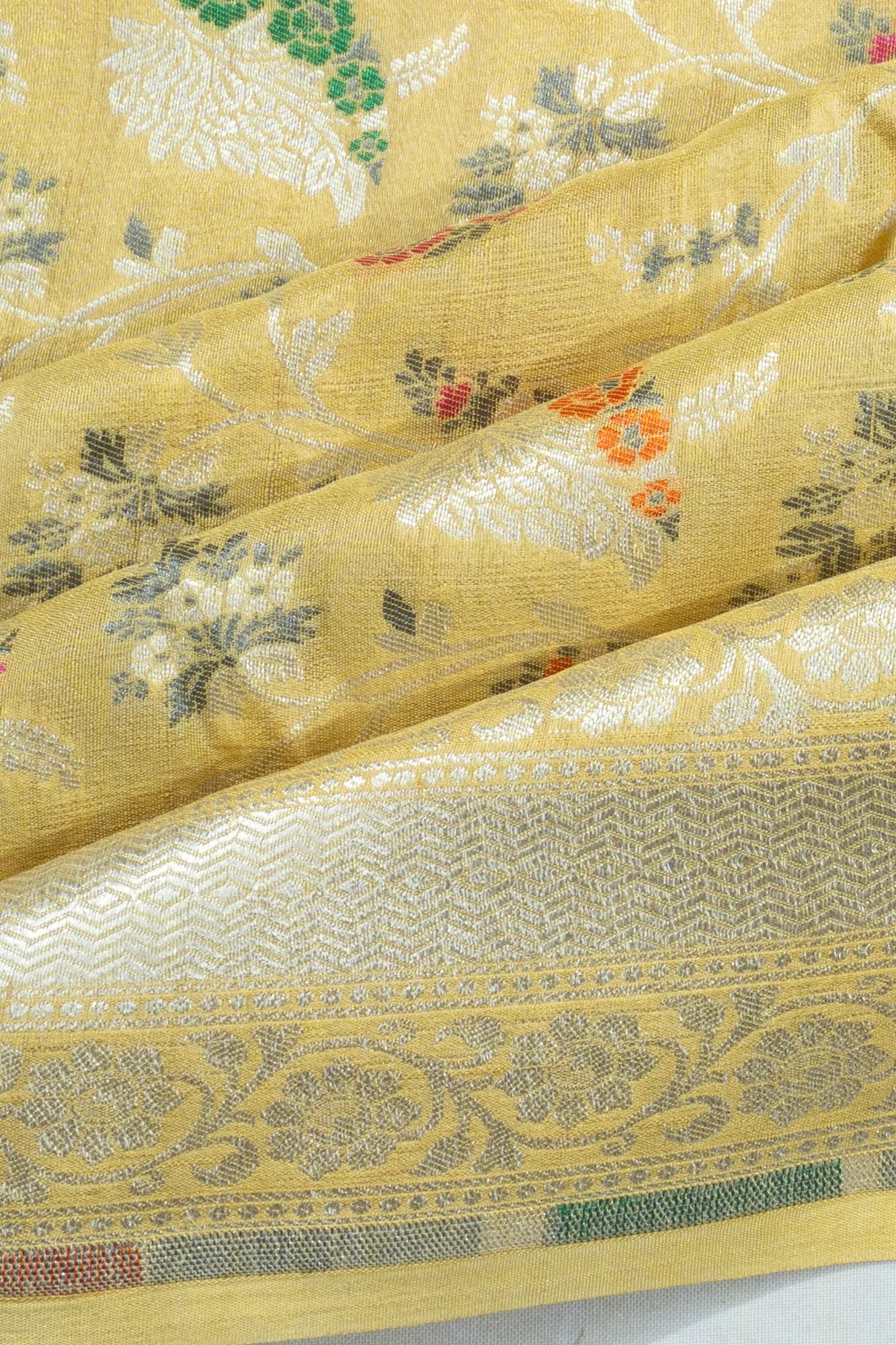 Banarasi Tussar Georgette Jaal Pastel Yellow Saree