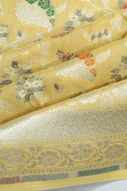 Banarasi Tussar Georgette Jaal Pastel Yellow Saree