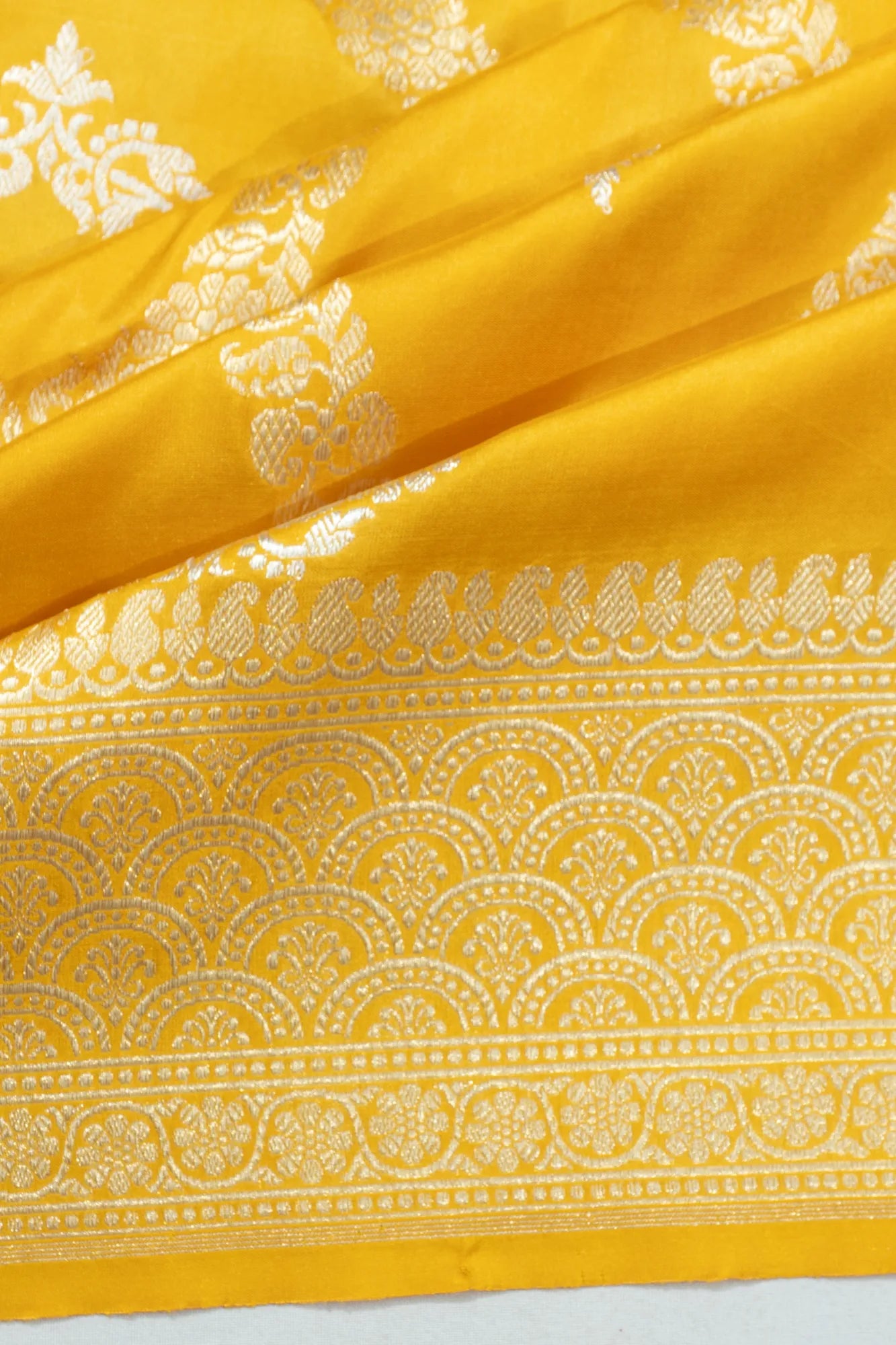 Banarasi Silk Kadwa Jaal Yellow Saree