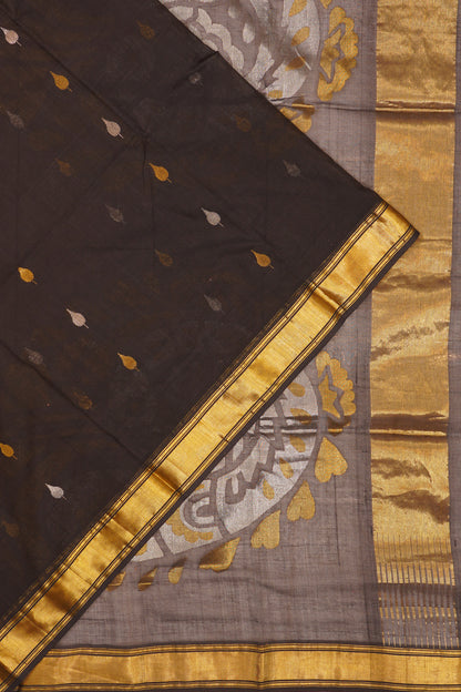 Ponduru Handspun Cotton Jamdani Butta Black Saree