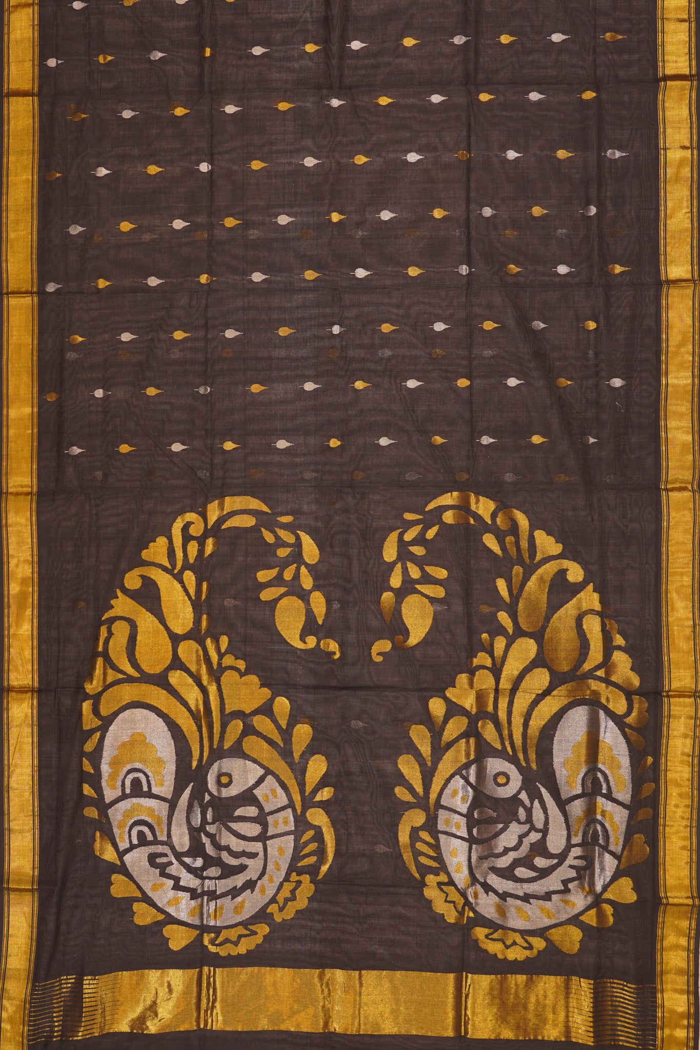 Ponduru Handspun Cotton Jamdani Butta Black Saree