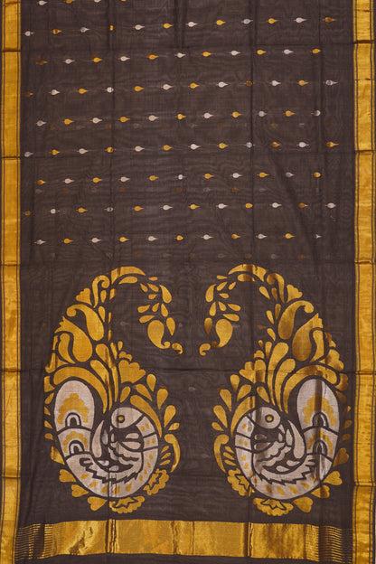 Ponduru Handspun Cotton Jamdani Butta Black Saree