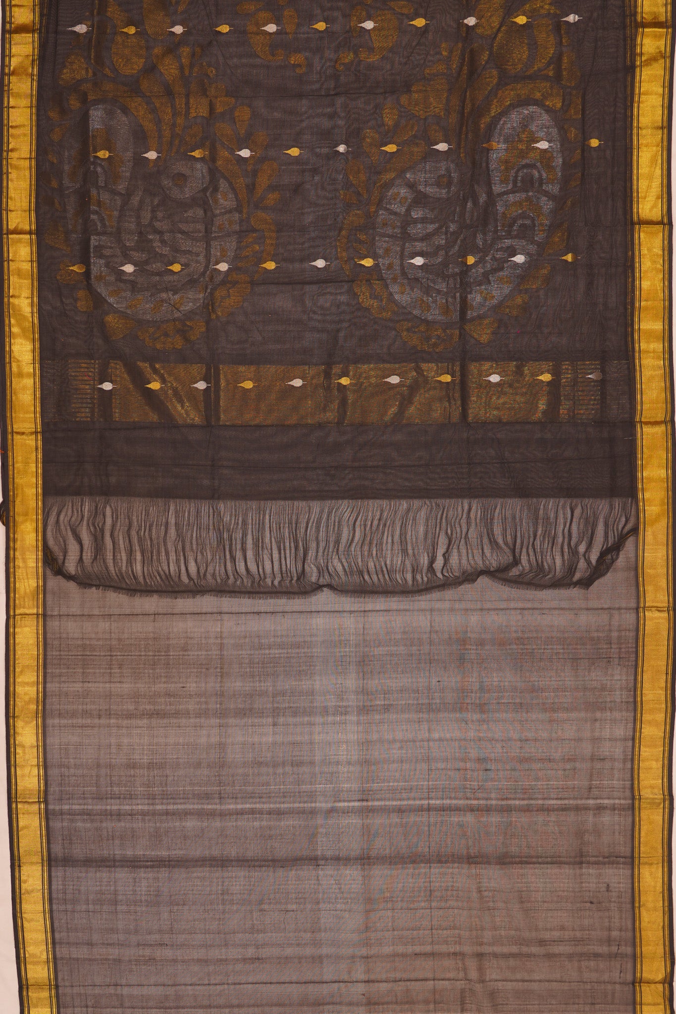 Ponduru Handspun Cotton Jamdani Butta Black Saree