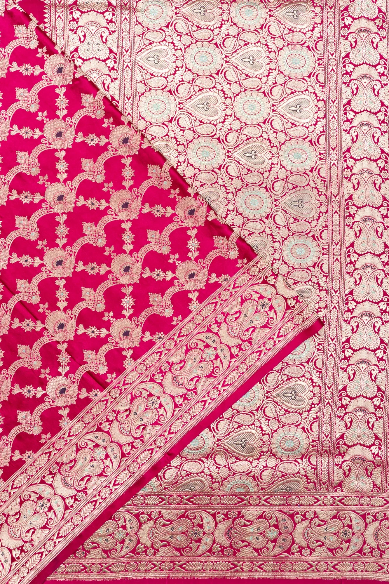 Banarasi Satin Brocade Rani Pink Saree