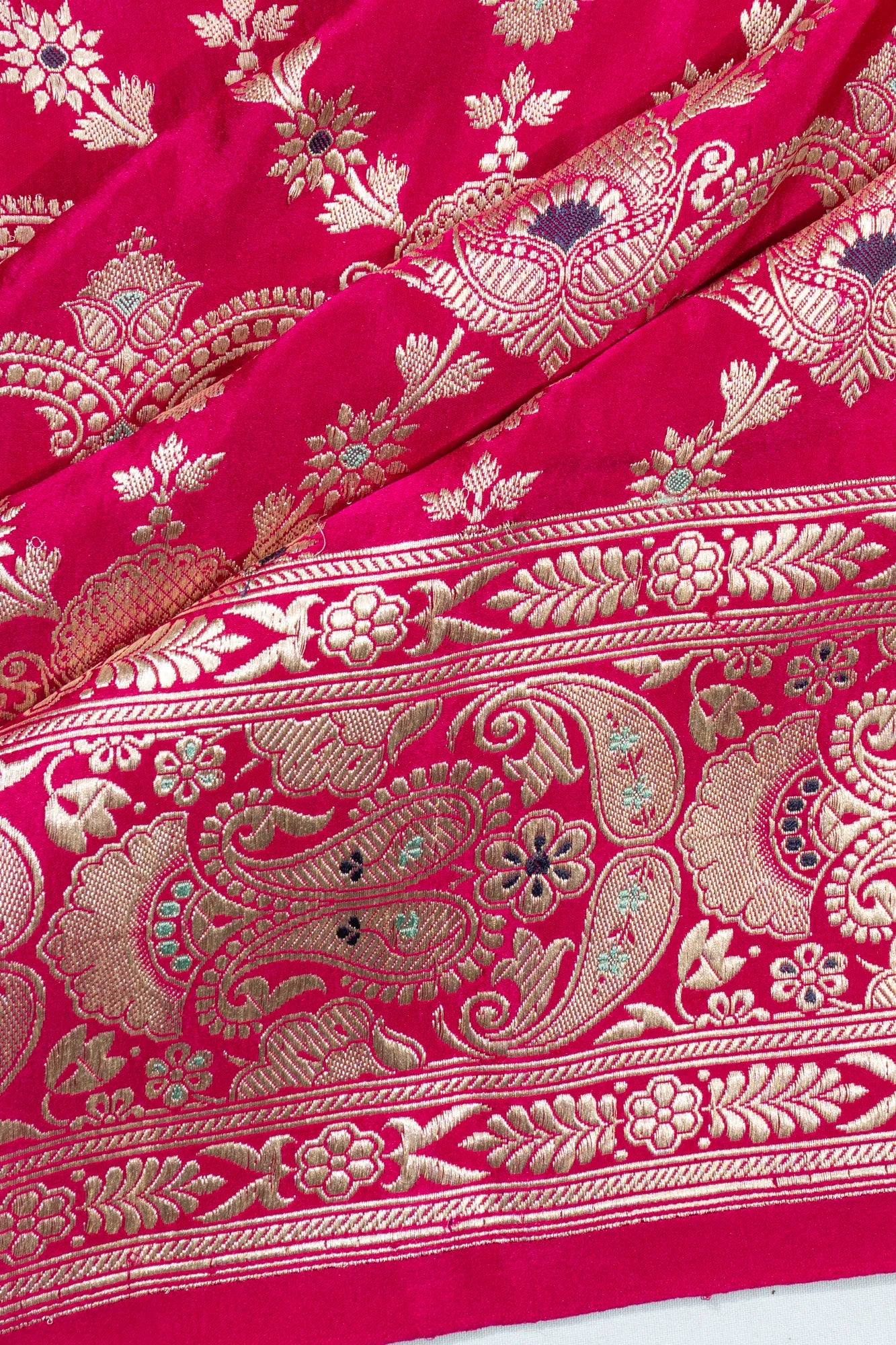 Banarasi Satin Brocade Rani Pink Saree