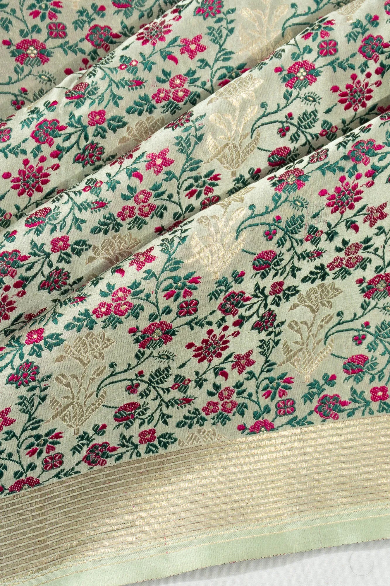 Banarasi Satin Tanchoi Brocade Pastel Green Saree