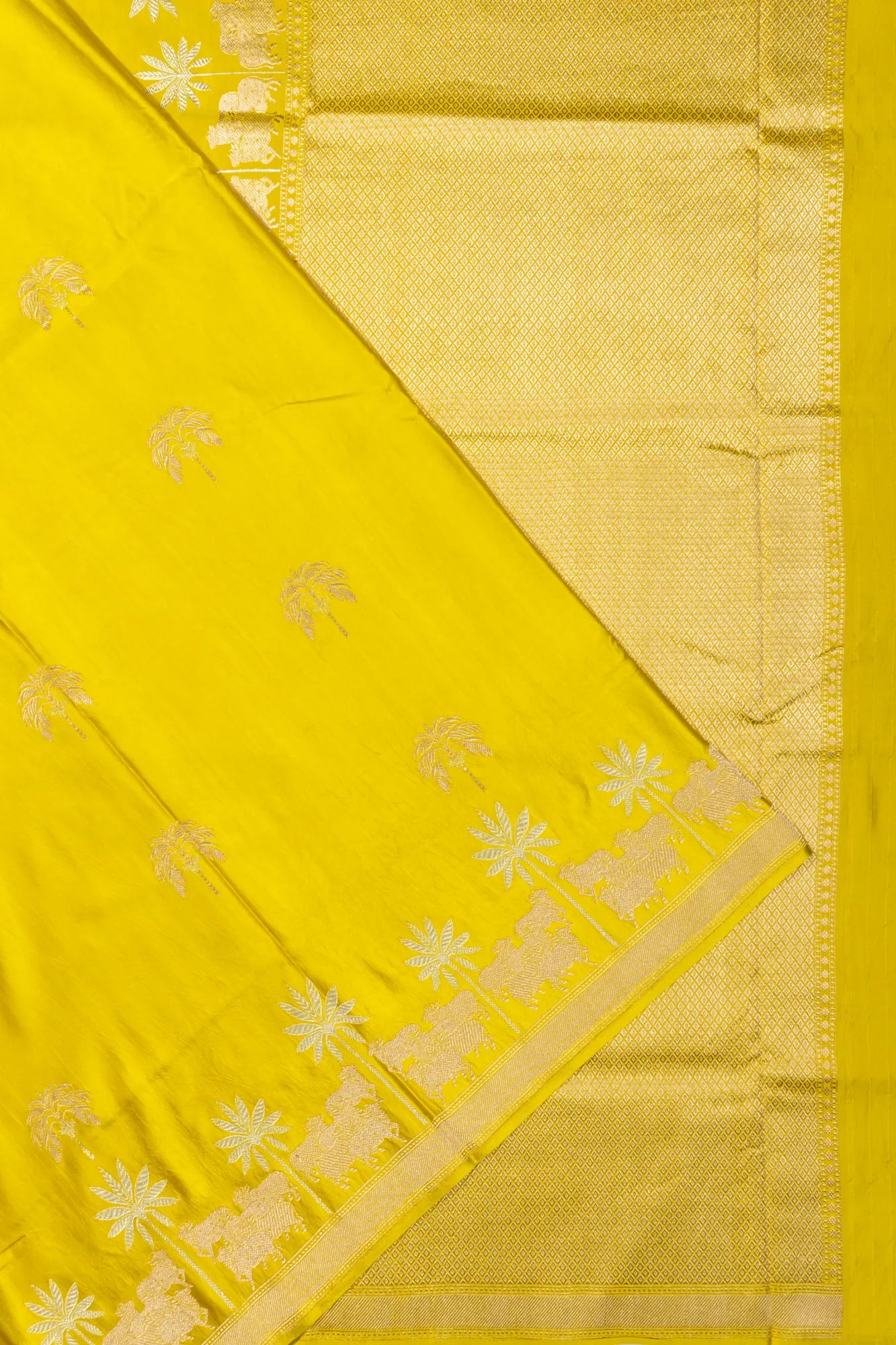 Banarasi Satin Butta Mehendi Green Saree With Pichwai Motifs
