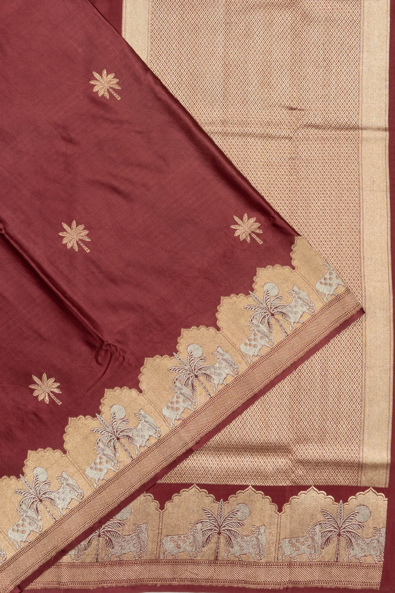 Banarasi Satin Butta Brown Saree