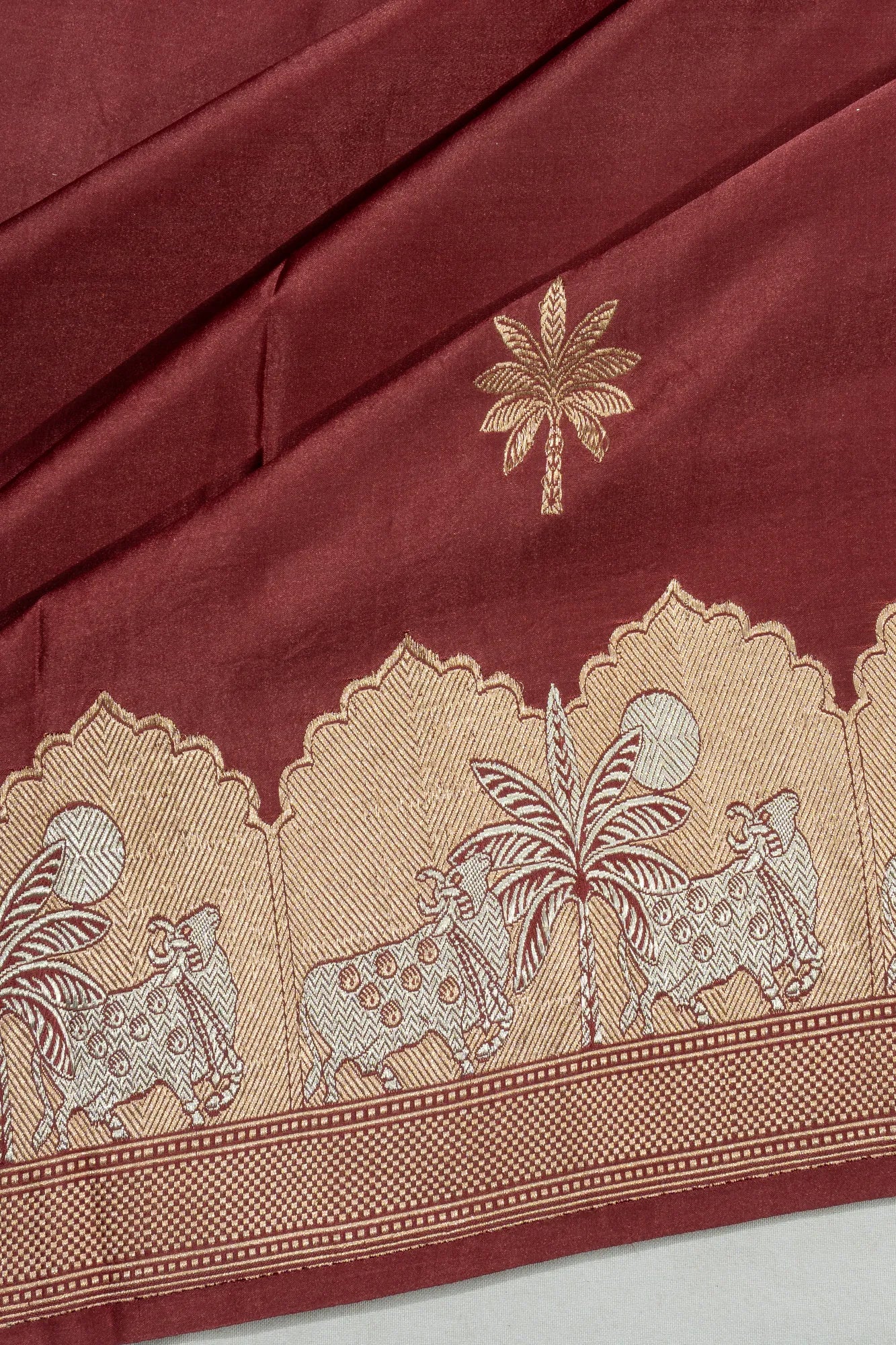 Banarasi Satin Butta Brown Saree