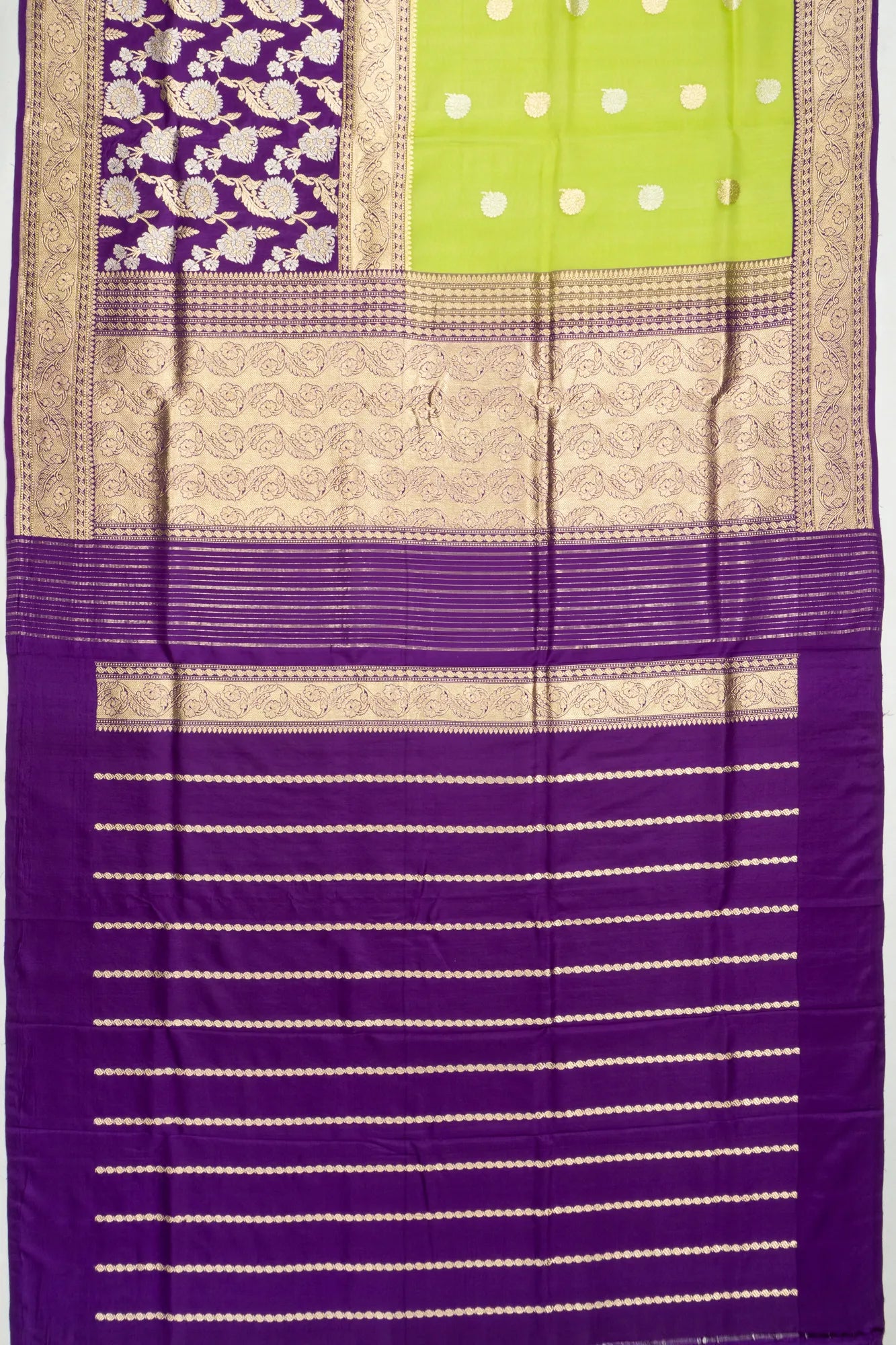 Banarasi Kora Organza And Silk Half And Half Green Saree