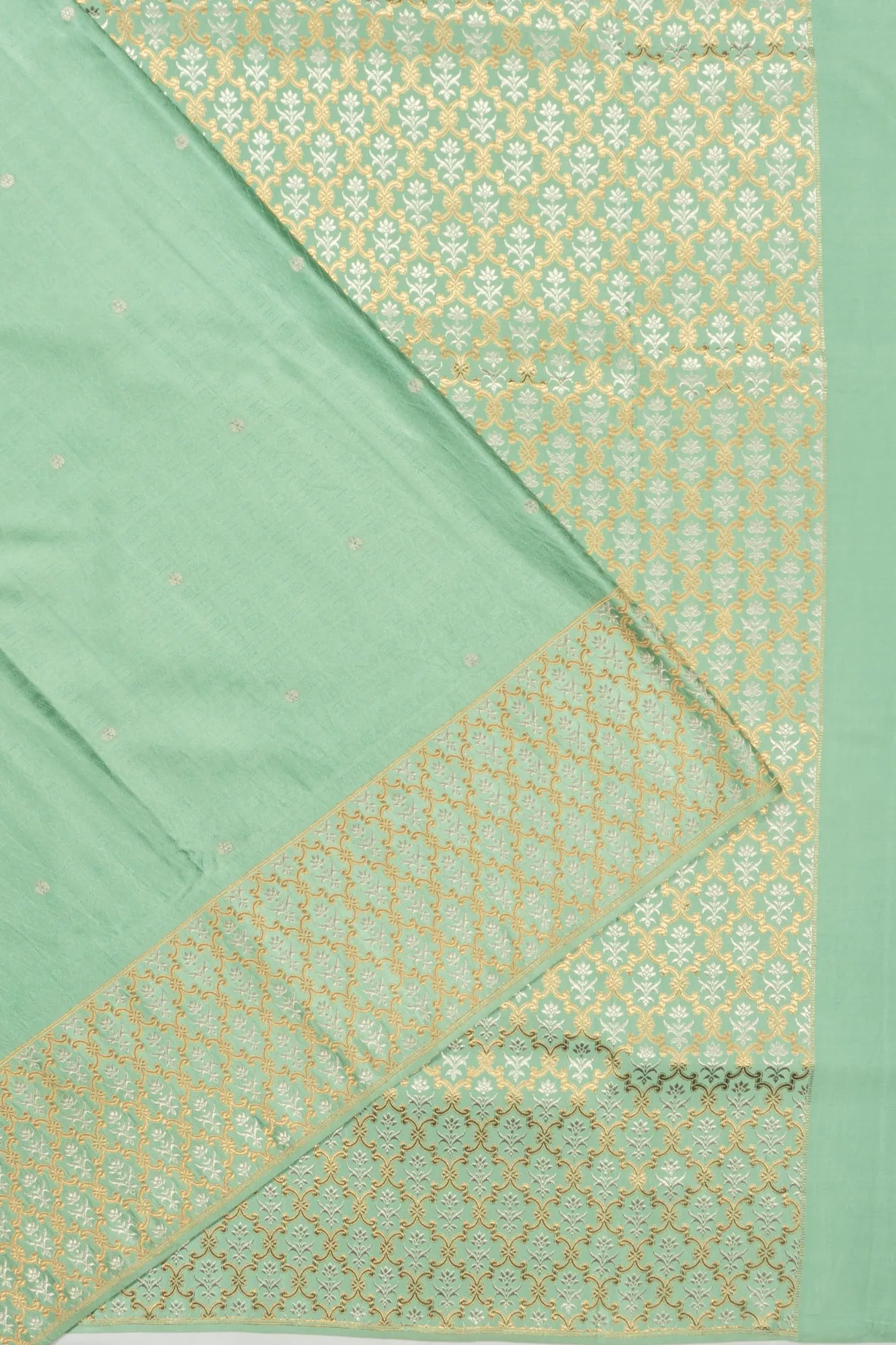 Banarasi Satin Butta Pista Green Saree