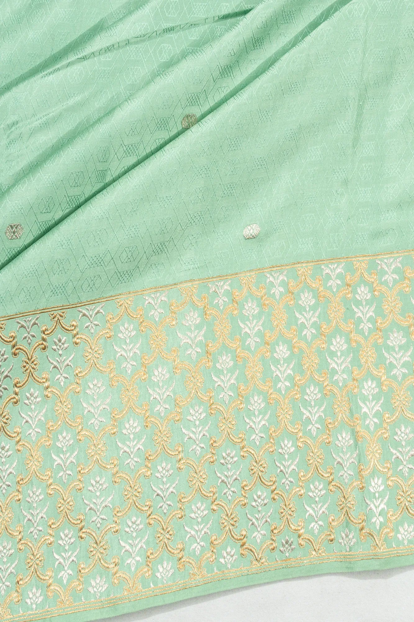 Banarasi Satin Butta Pista Green Saree