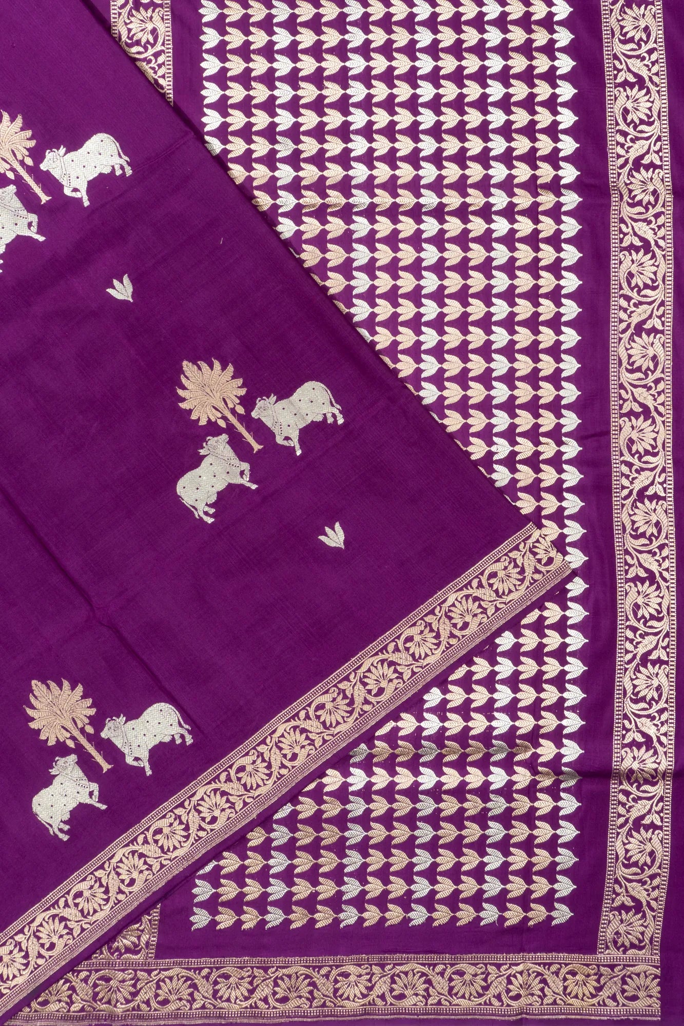 Banarasi Satin Pichwai Butta Purple Saree