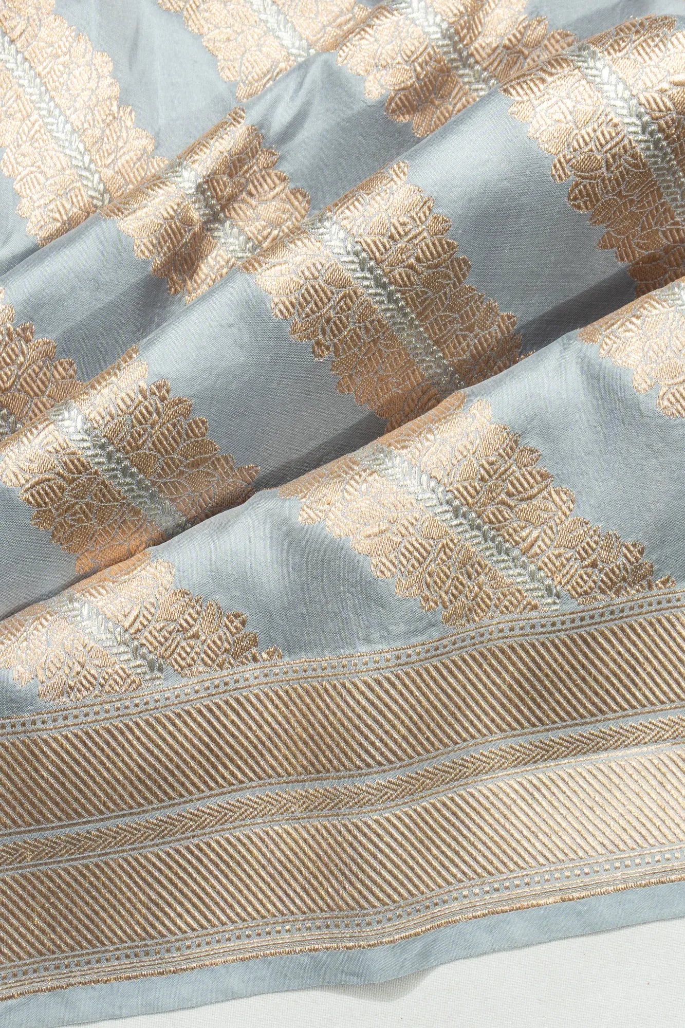 Banarasi Silk Brocade Pastel Grey Saree