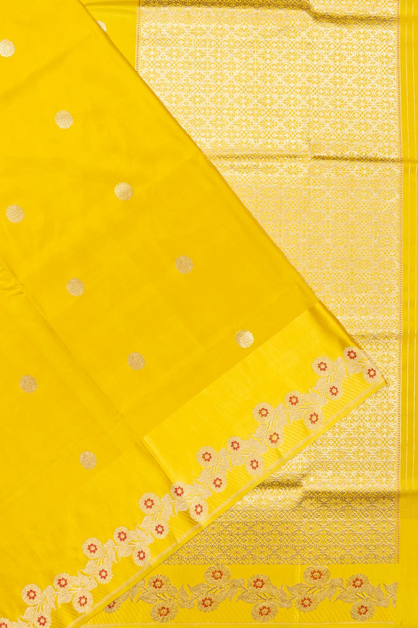 Banarasi Silk Butta Lemon Yellow Saree With Satin Border