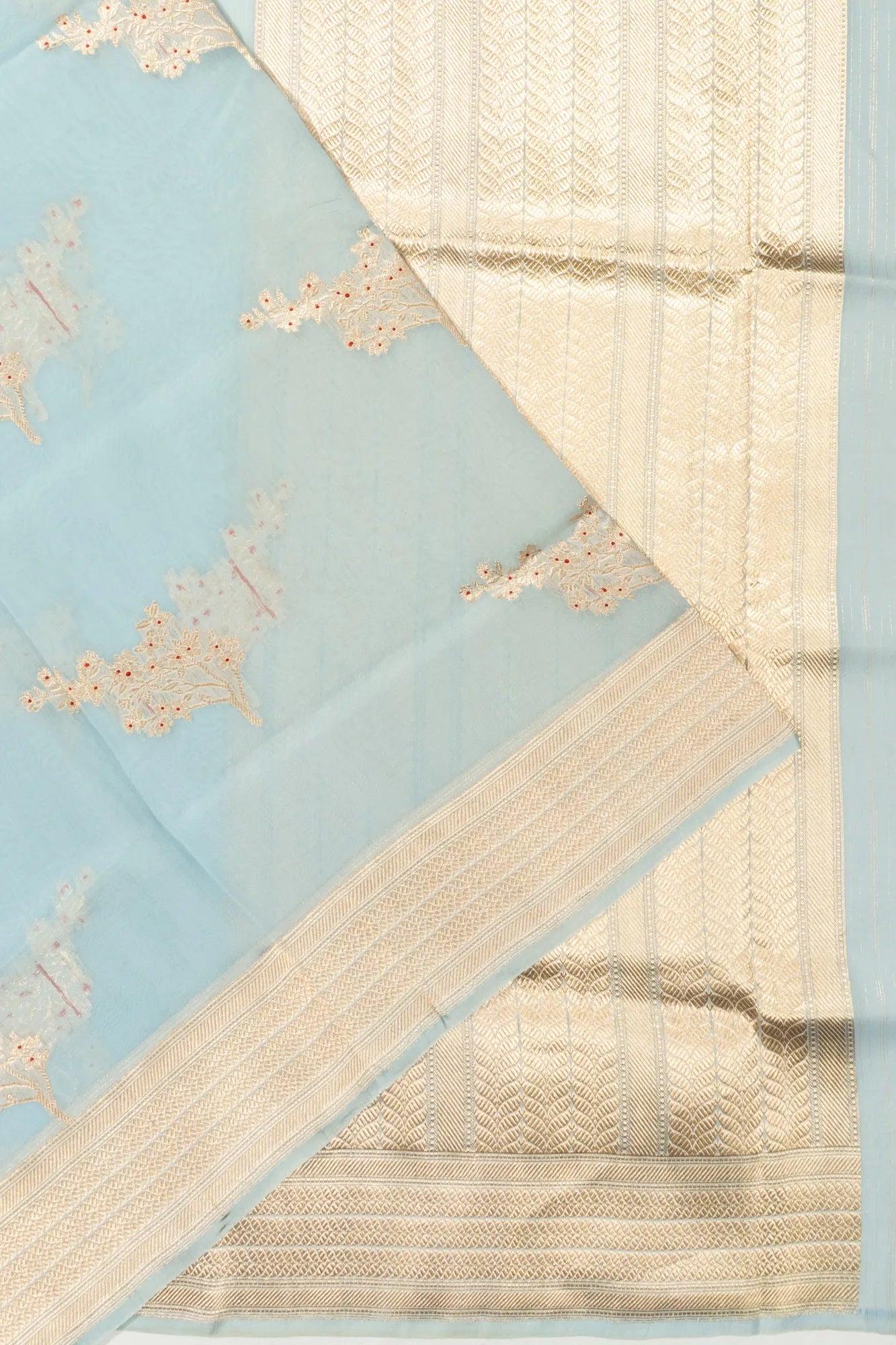 Banarasi Kora Organza Butta Blue Saree
